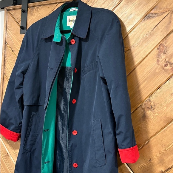 Navy, Green, and Red Trench Coat *FADED* Niccolini - Picture 4 of 8
